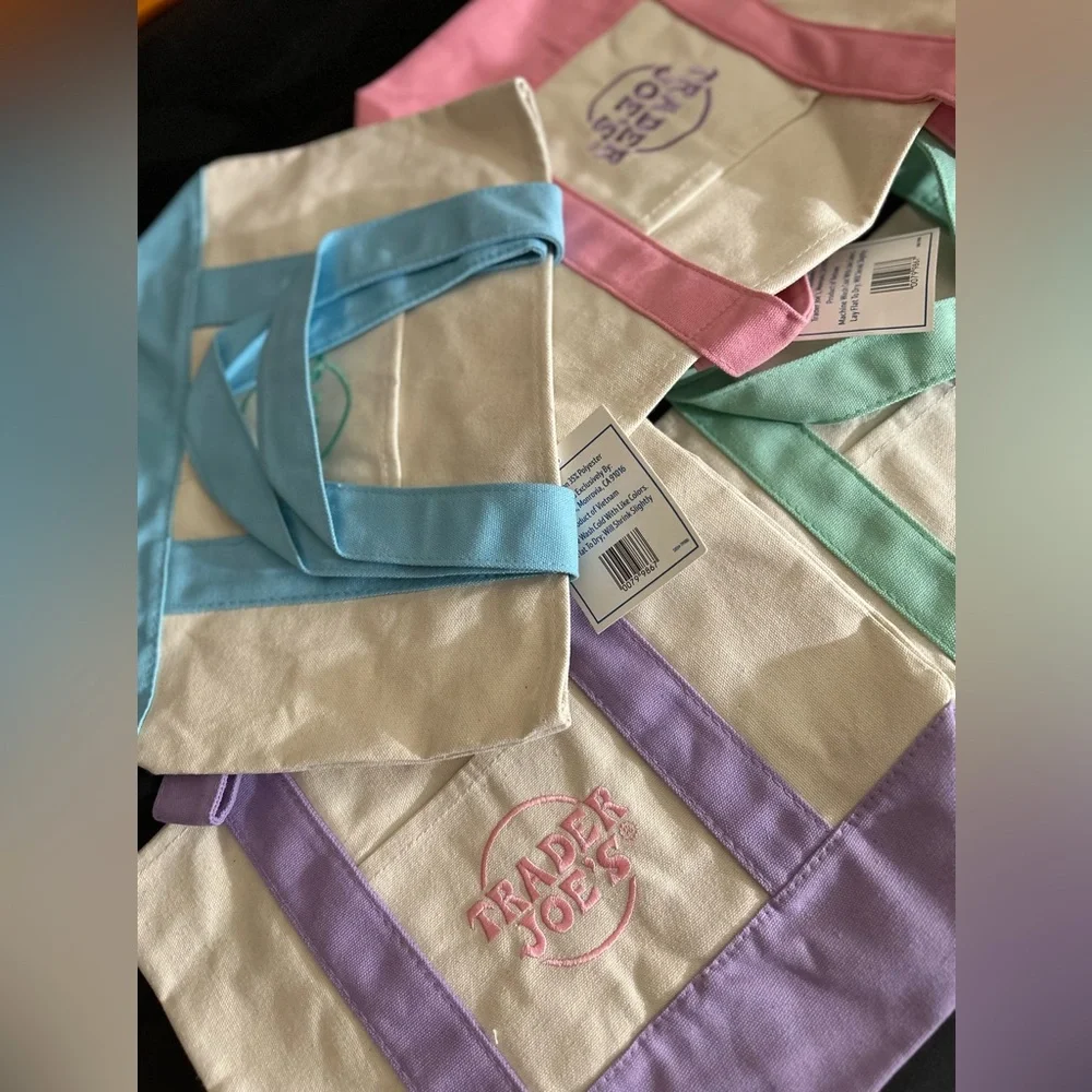 Trader Joe’s Mini Pastel Canvas Tote Bag Set Of 4 Colors Limited